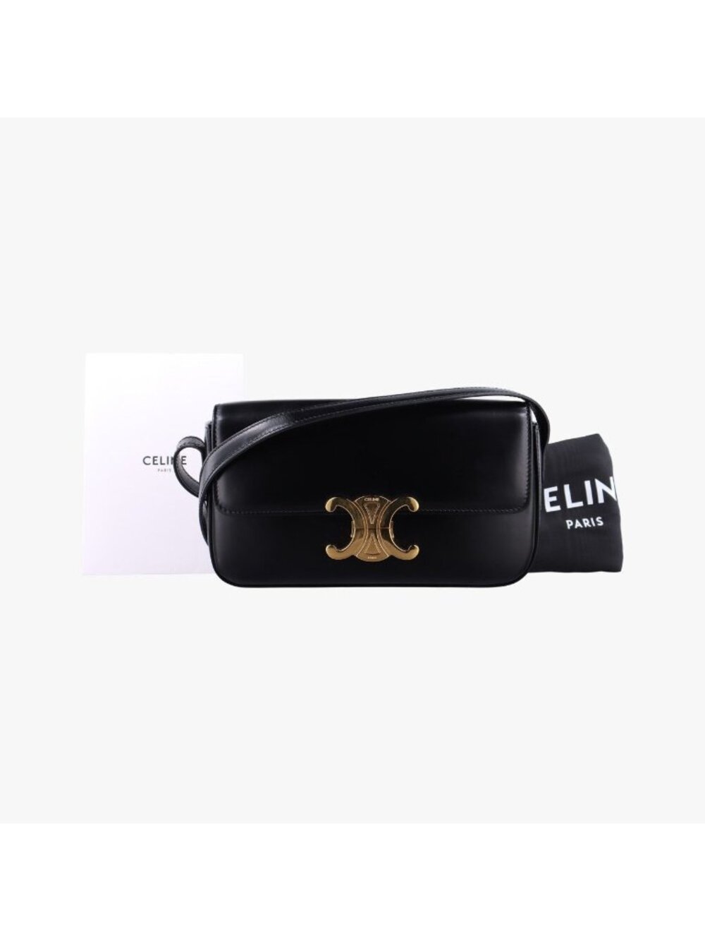 Celine Teen Triomphe Black Leather Shoulder Bag
